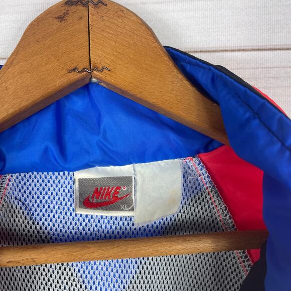 Vintage‎ 90s Nike Multi Color Windbreaker Jacket Packable Hood Black Blue Pink - Picture 5 of 9